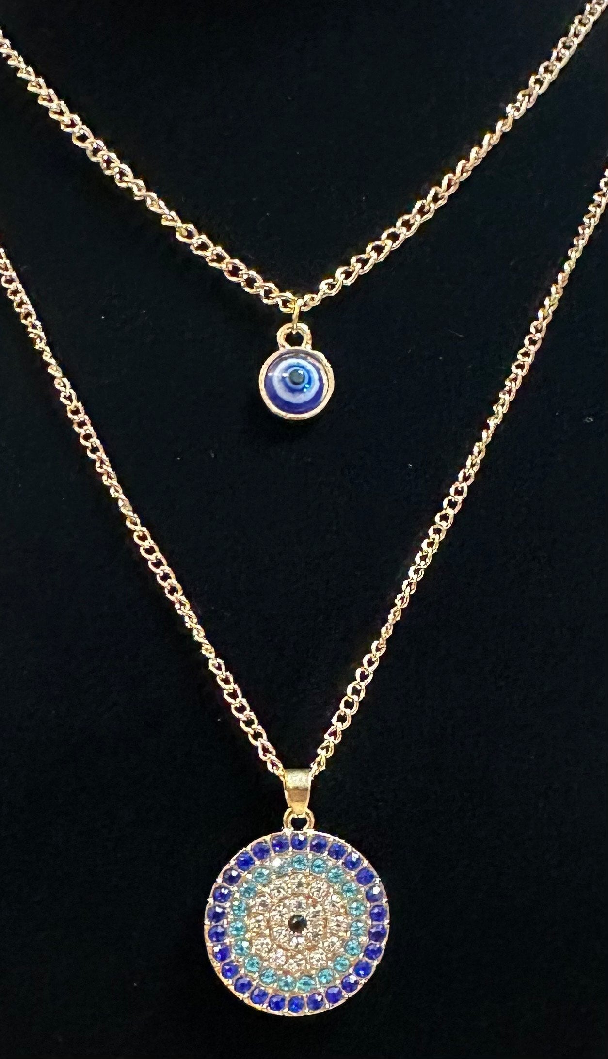 Layered Evil Eye Rhinestone Necklace