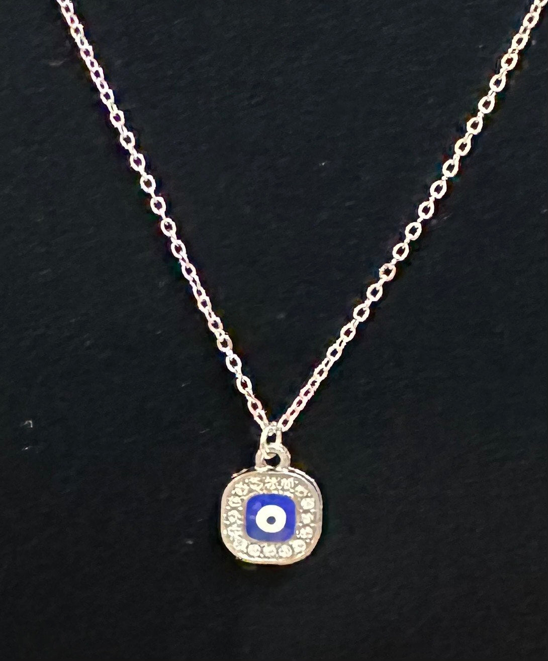 Square Rhinestone Blue Evil Eye Necklace