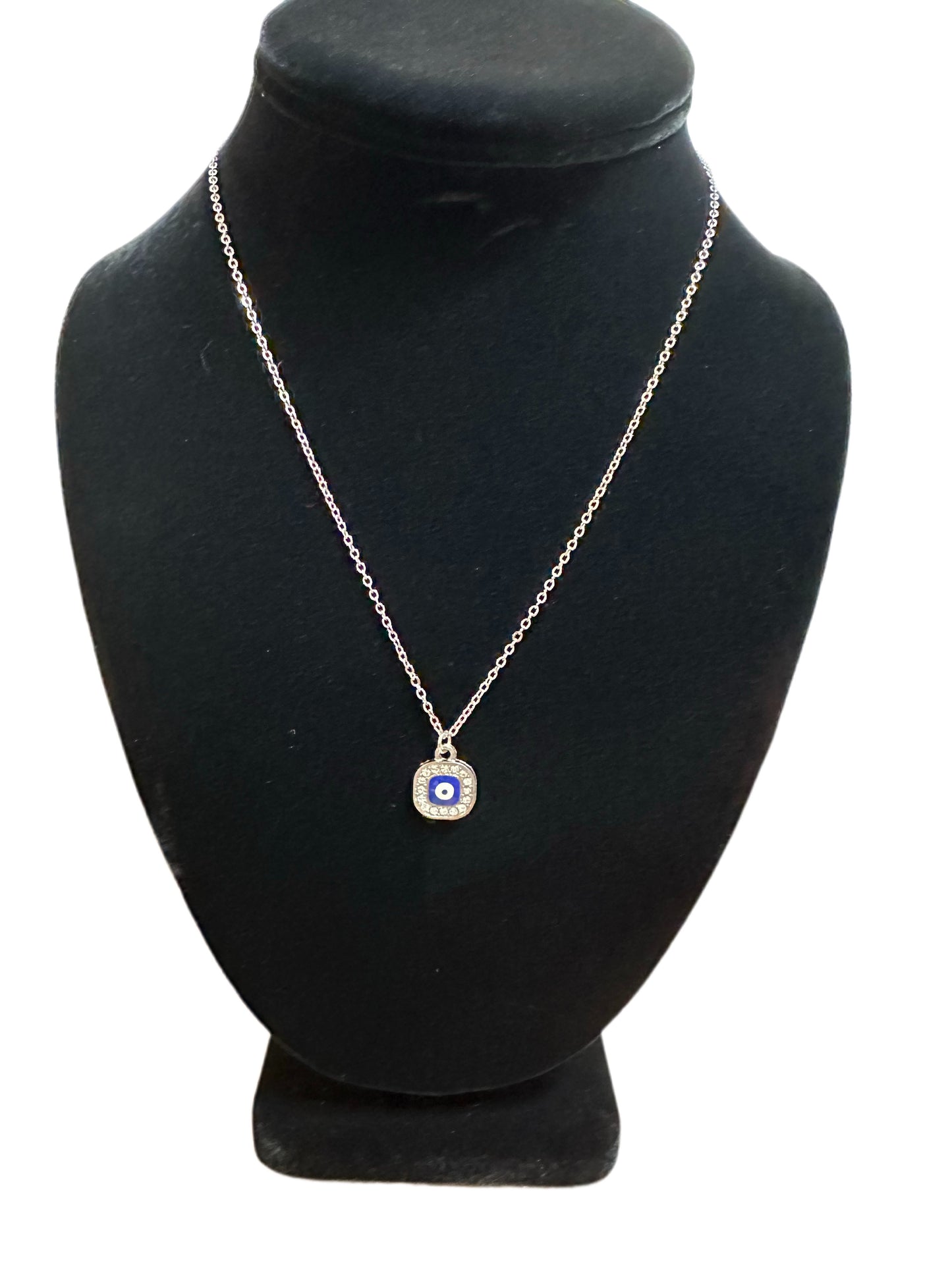 Square Rhinestone Blue Evil Eye Necklace