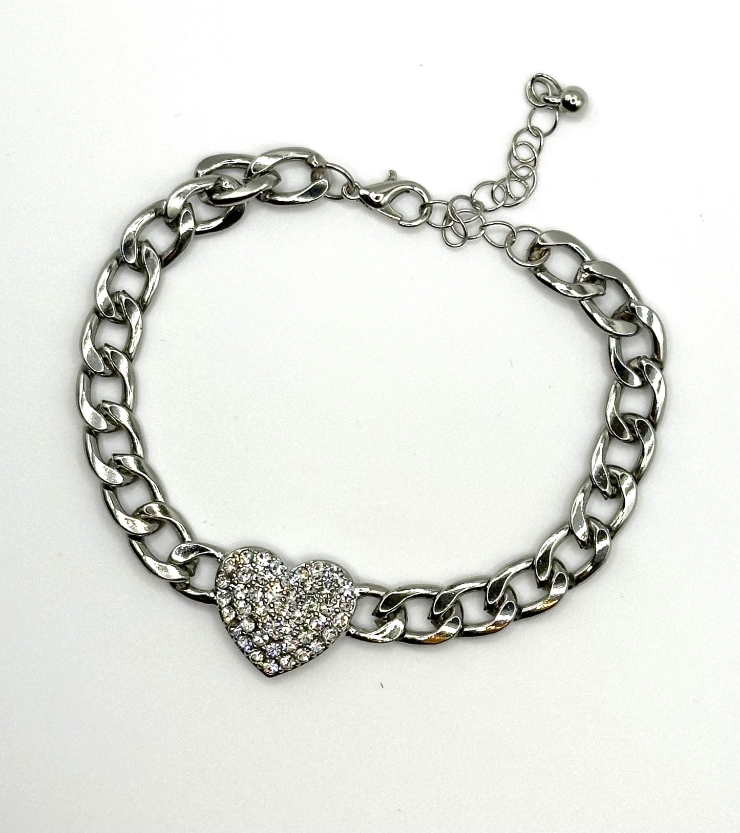 Chunky Silver Rhinestone Heart Bracelet