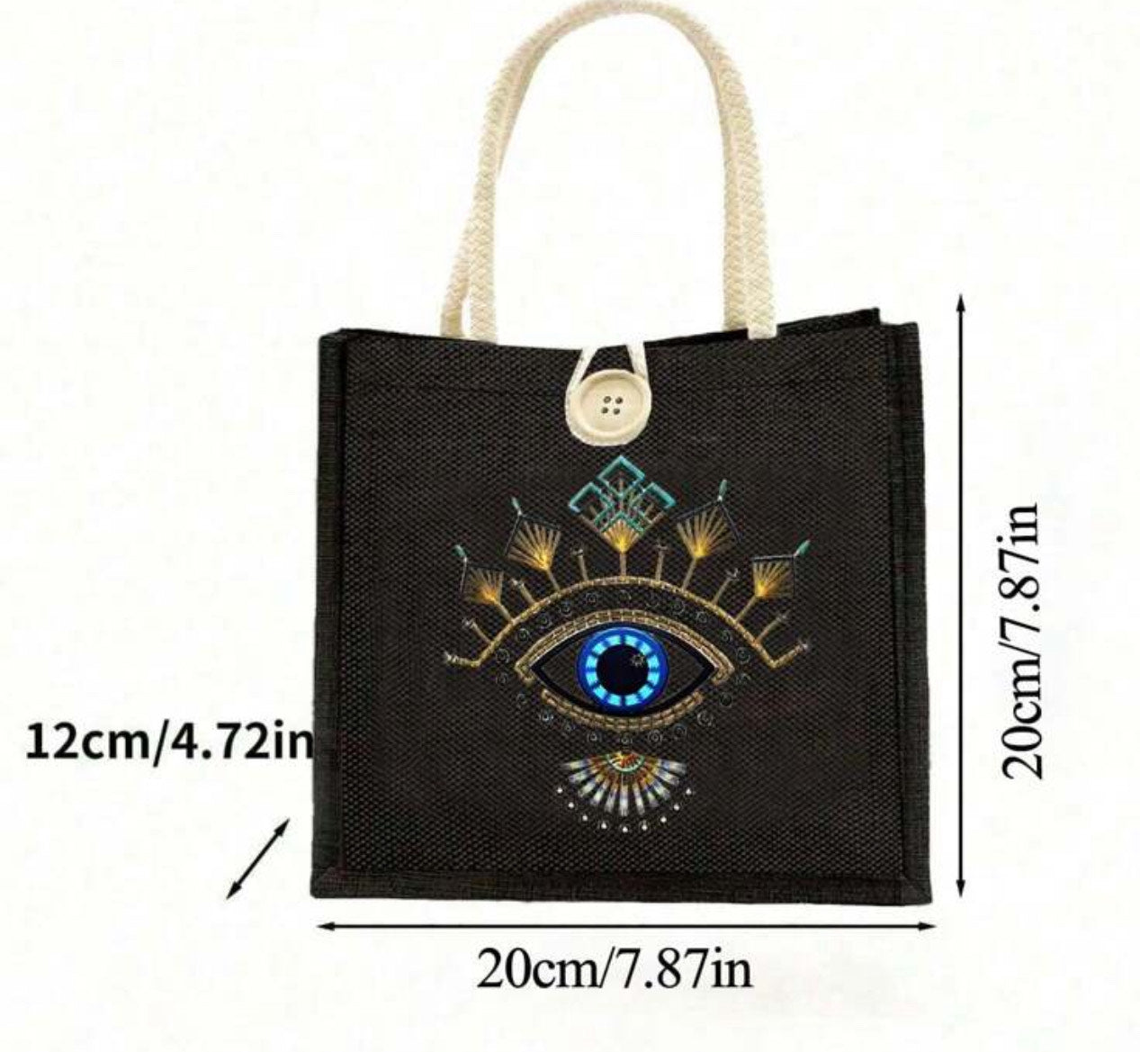 Evil eye Black Linen Purse w/ Make up Bag