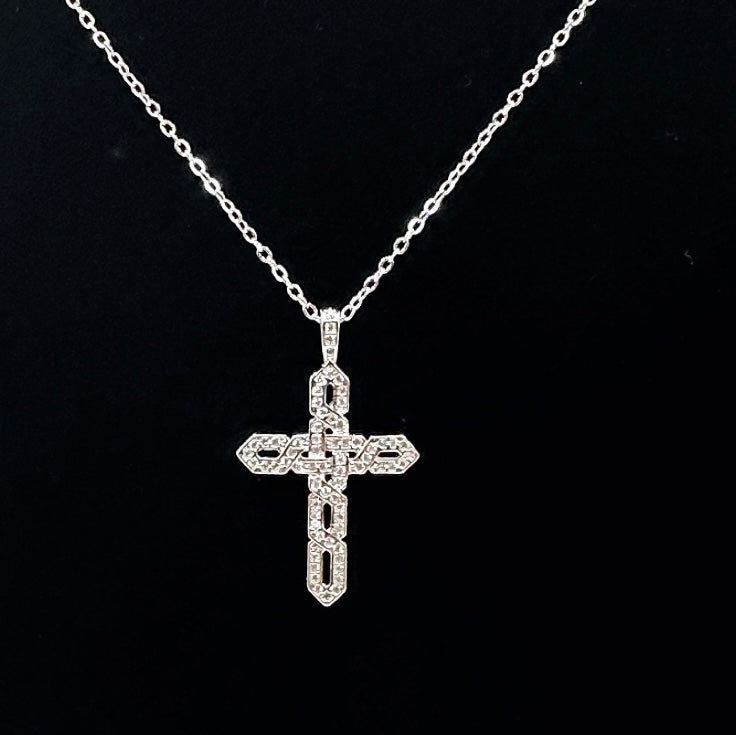 Silver Rhinestone cross Necklace
