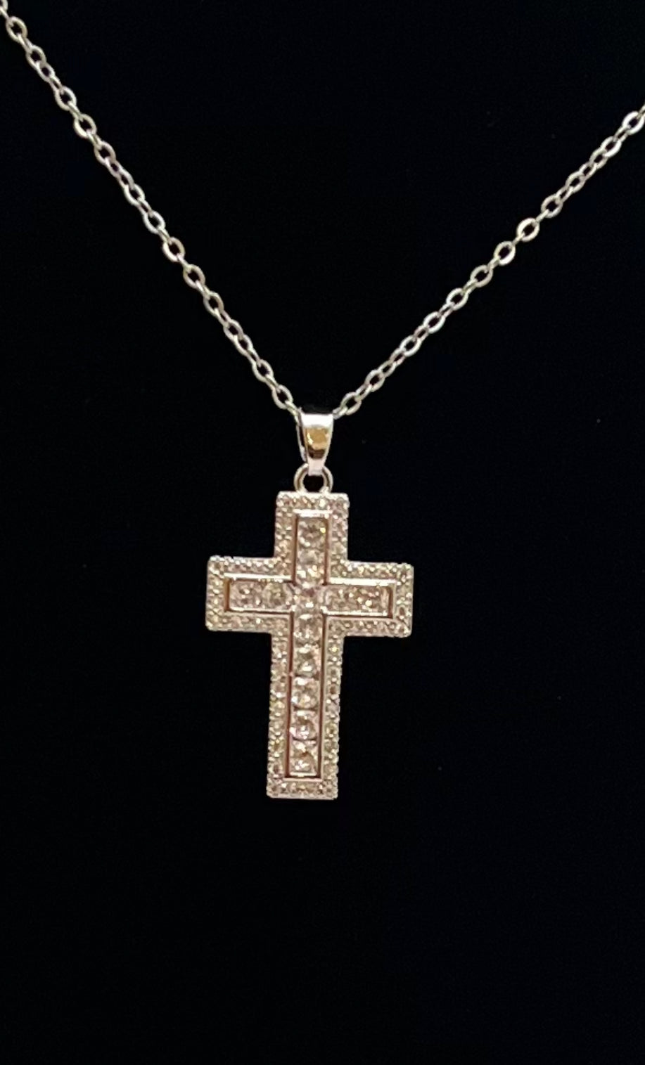 Silver Clear Rhinestone Cross Necklace For Men or Women