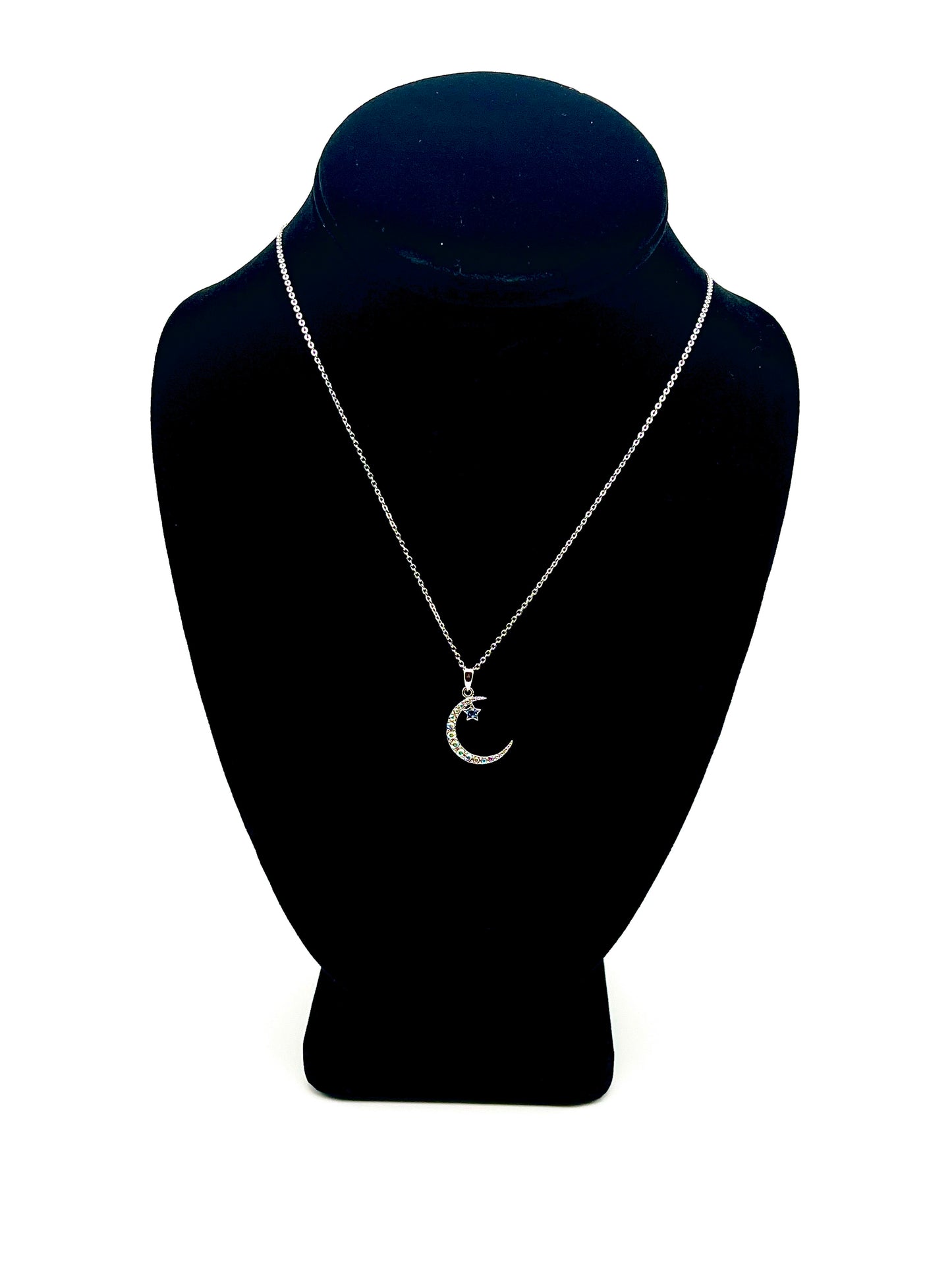 Sterling Silver Crescent Moon Star Necklace