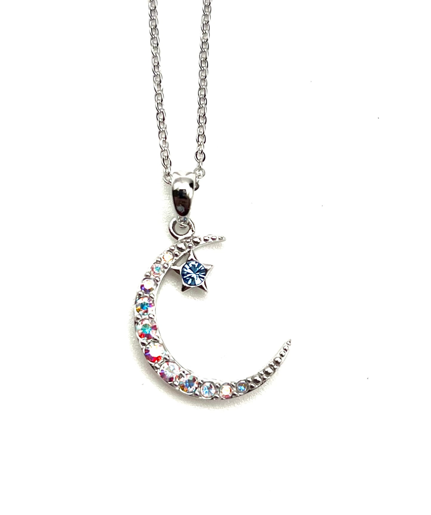 Sterling Silver Crescent Moon Star Necklace