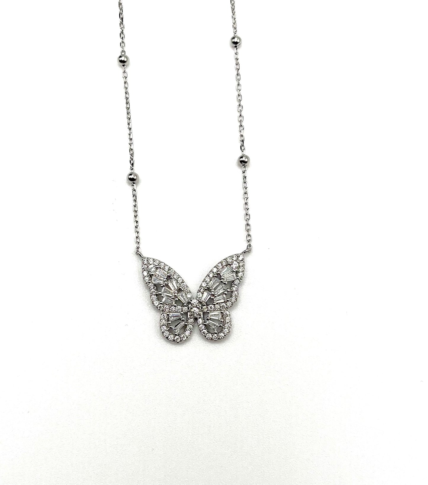 Sterling Silver Rhinestone Butterfly Necklace
