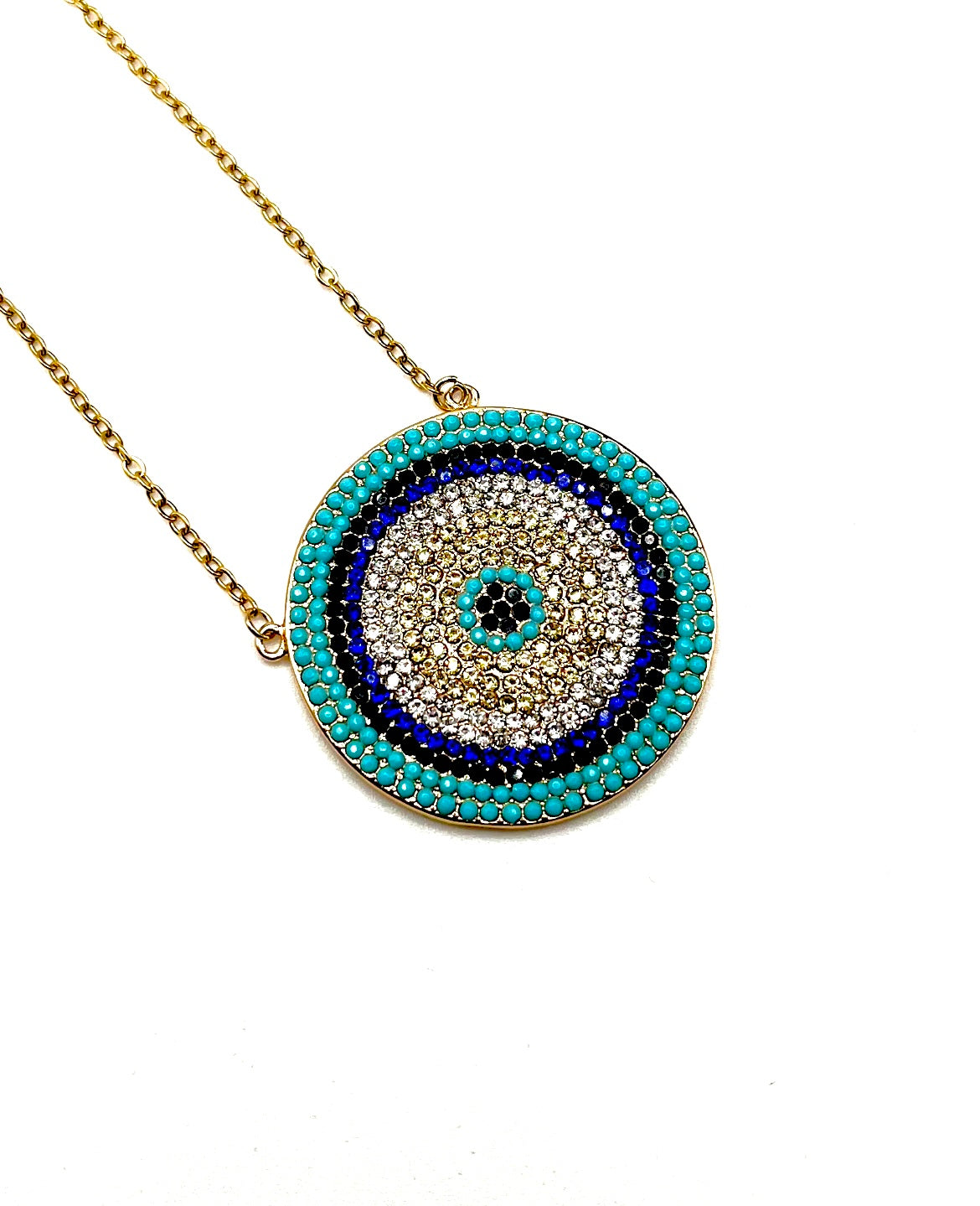 Eye Shaped Pendant Necklace with Rhinestone