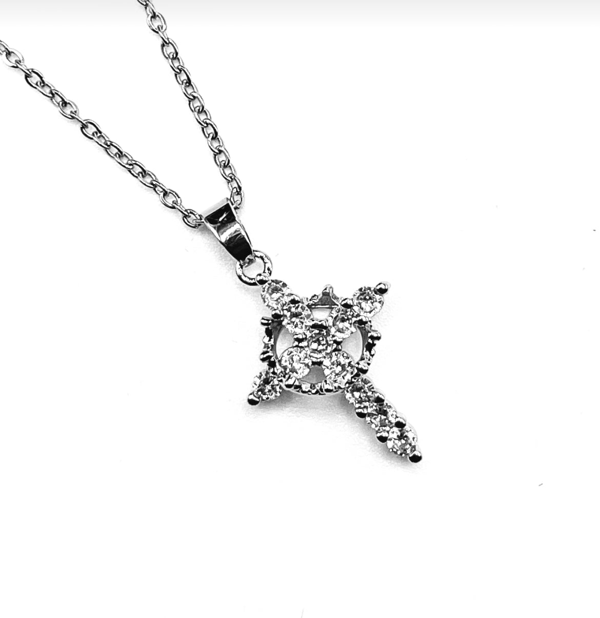 Rotating Crown Pendant Cross Necklace