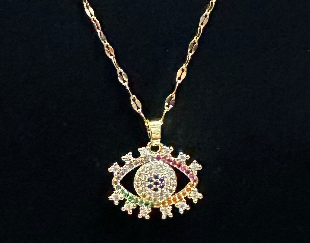 Multi Color Evil Eye Rhinestone Pendant Necklace
