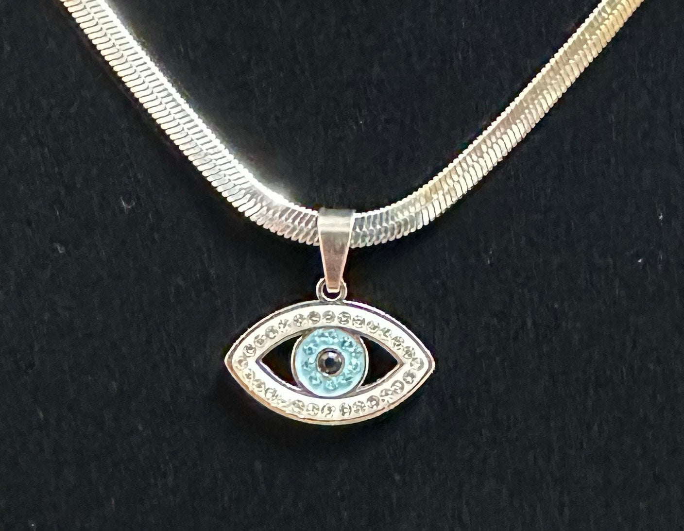 Rhinestone Evil Eye Necklace in silver