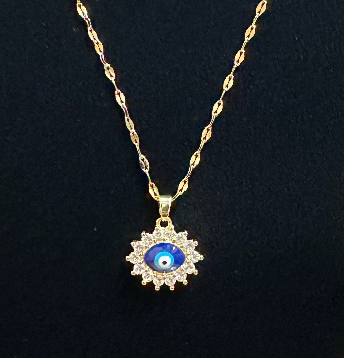 Clear Rhinestone w/ Blue Evil Eye Necklace.