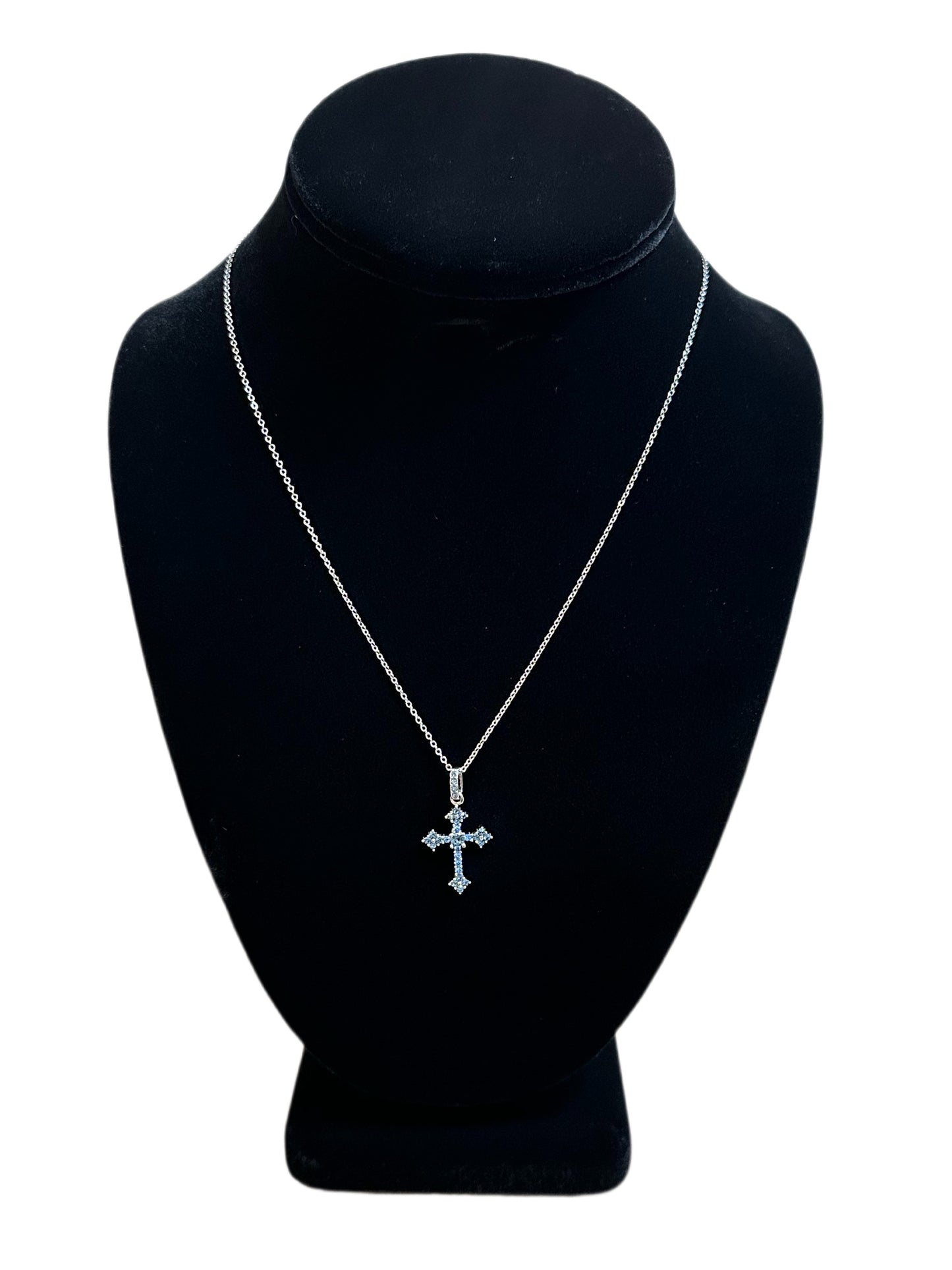 Sterling Silver Cross w/ Blue Rhinestones