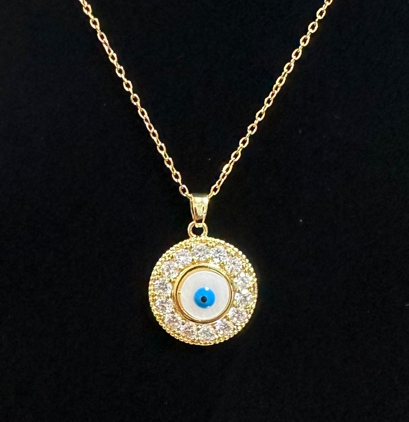 Rhinestone Evil Eye Necklace w/ blue eye
