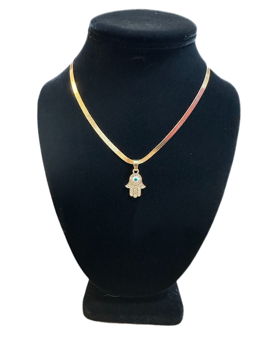 Rhinestone Hamsa Hand w/ white evil eye Necklace