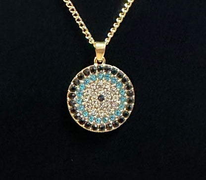 Rhinestone multi color Evil Eye Necklace