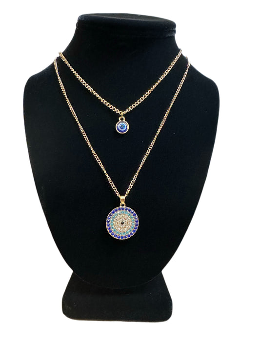 Layered Evil Eye Rhinestone Necklace