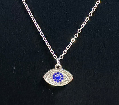 Rhinestone Blue Evil Eye Necklace