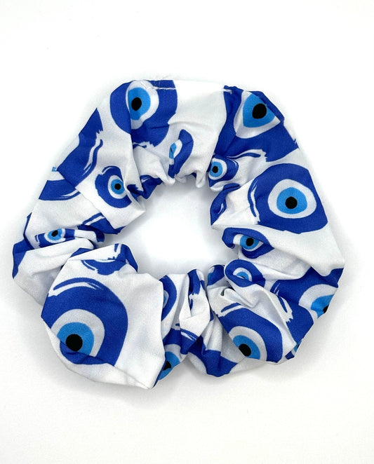 Evil Eye blue & white scrunchie