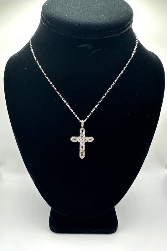 Silver Rhinestone cross Necklace