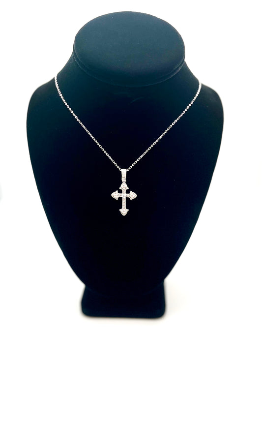 Vintage style Silver Rhinestone cross Necklace