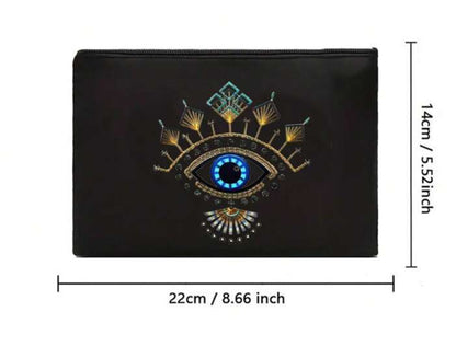 Evil eye Black Linen Purse w/ Make up Bag