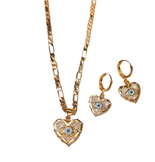 Evil Eye Heart Necklace & Earring Set