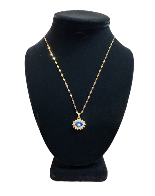 Clear Rhinestone w/ Blue Evil Eye Necklace.