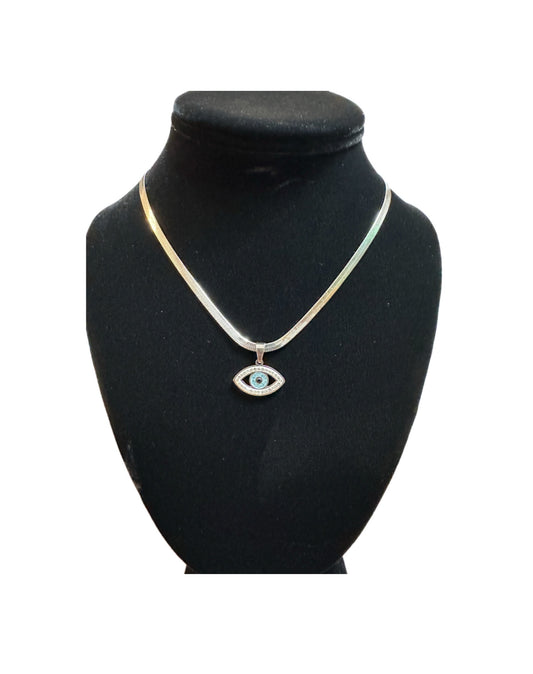 Rhinestone Evil Eye  Necklace in silver