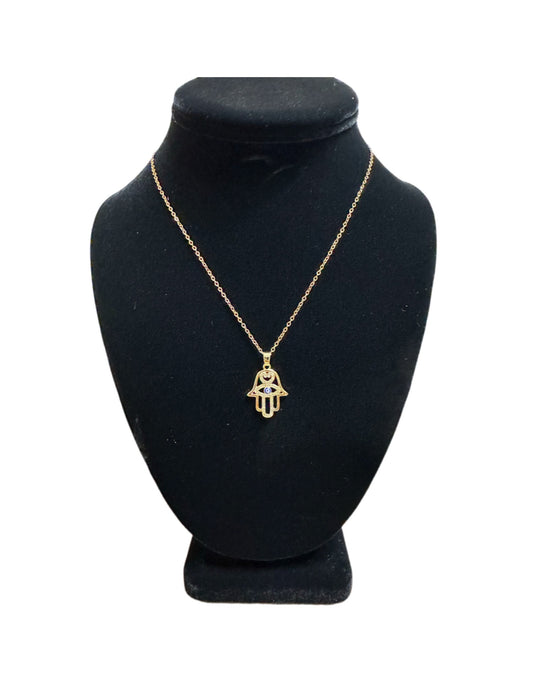 Gold Hamsa Hand w/ Evil Eye Necklace