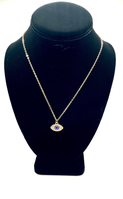Rhinestone Blue Evil Eye Necklace