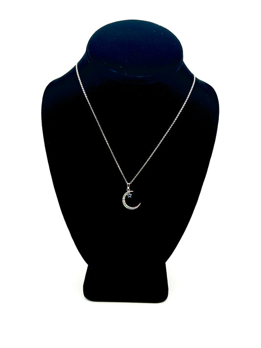 Sterling Silver Crescent Moon Star Necklace