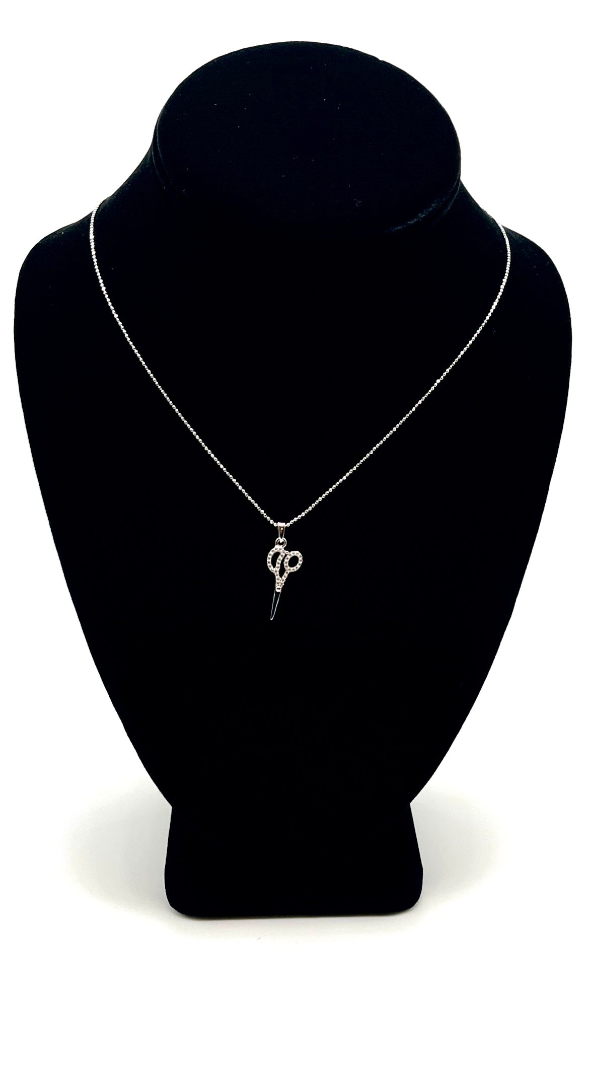 Rhinestone Sterling Silver Scissor Necklace