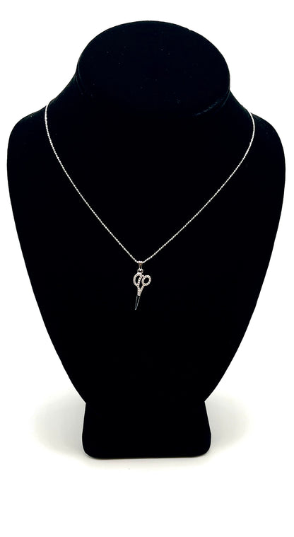 Rhinestone Sterling Silver Scissor Necklace