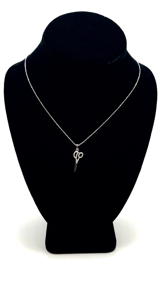 Rhinestone Sterling Silver Scissor Necklace