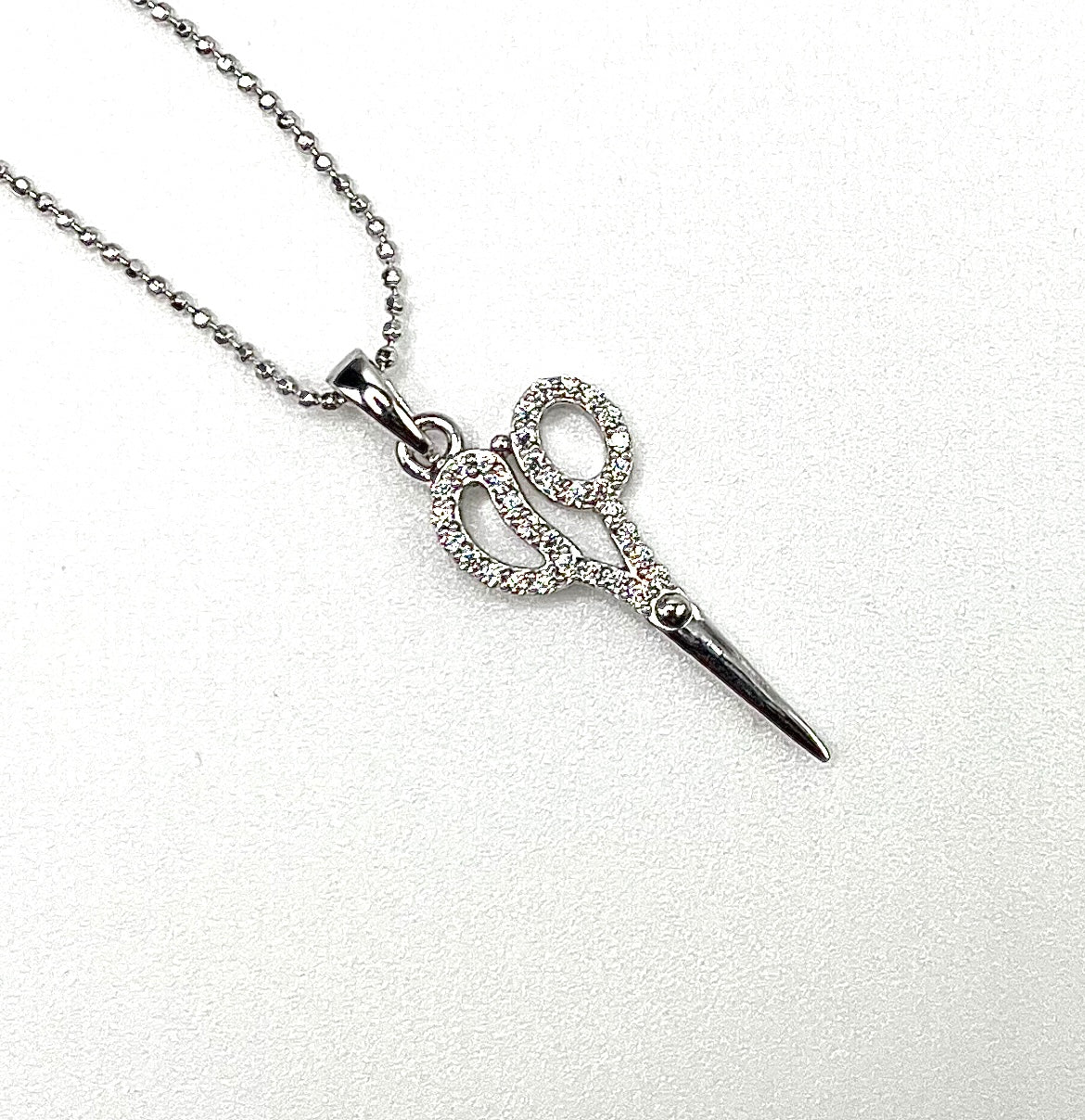Rhinestone Sterling Silver Scissor Necklace