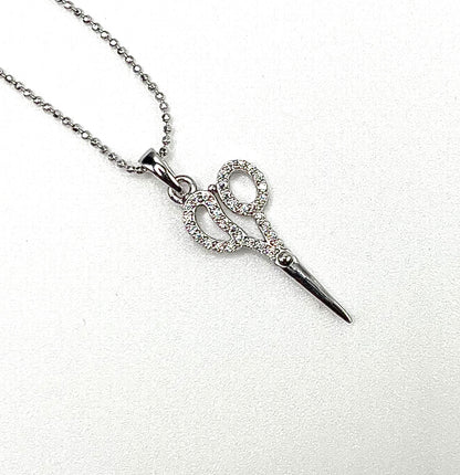 Rhinestone Sterling Silver Scissor Necklace
