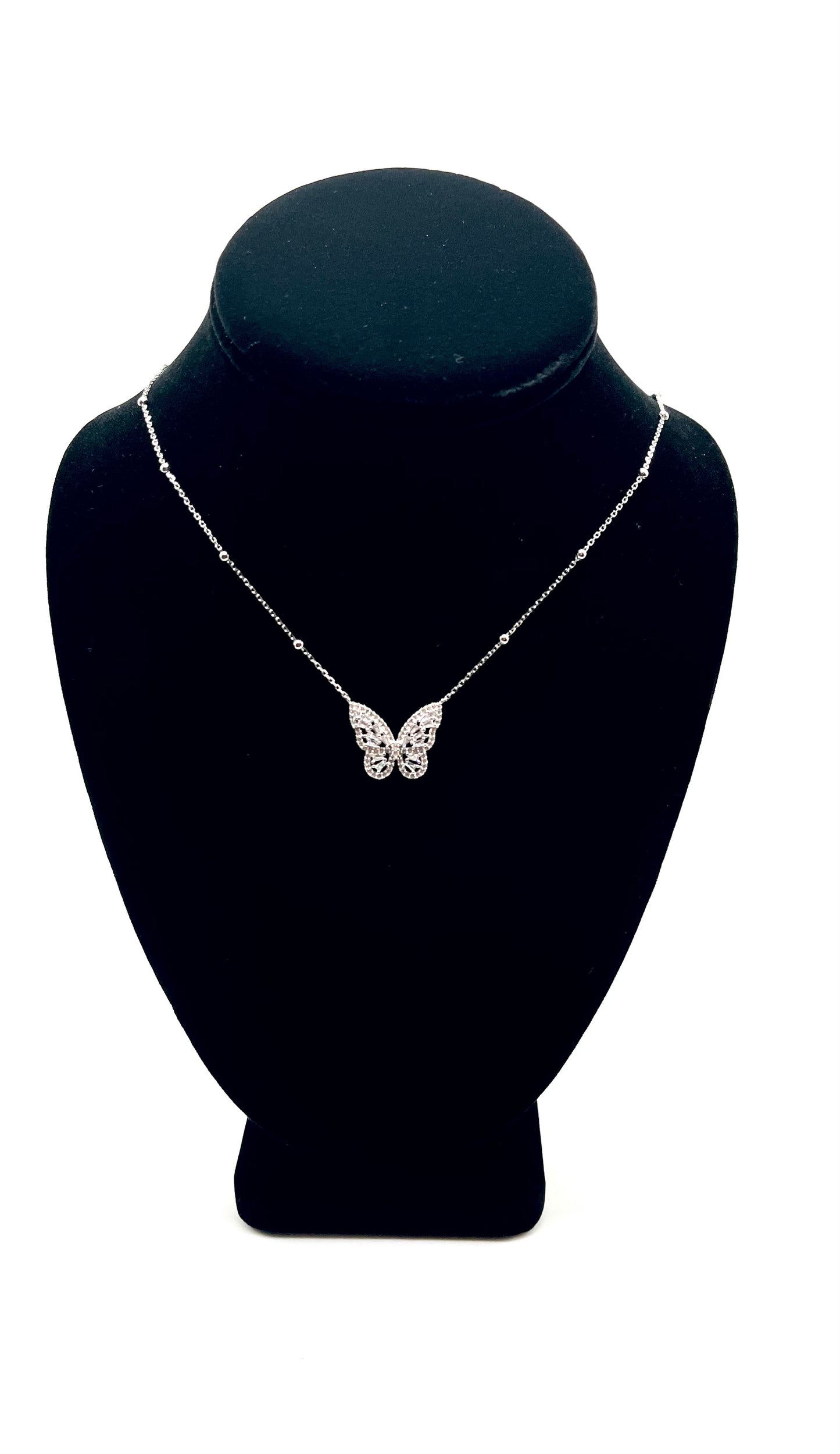 Sterling Silver Rhinestone Butterfly Necklace