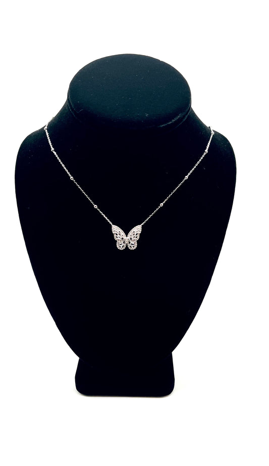 Sterling Silver Rhinestone Butterfly Necklace