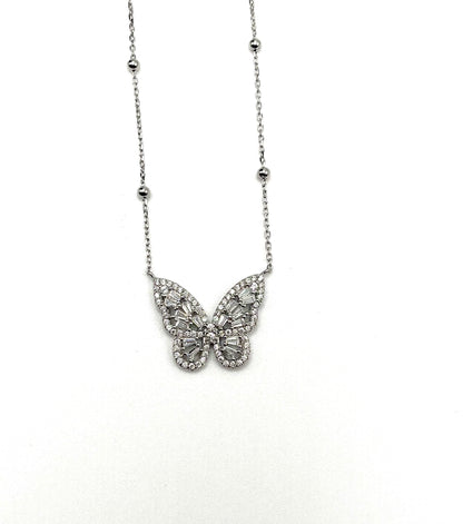 Sterling Silver Rhinestone Butterfly Necklace