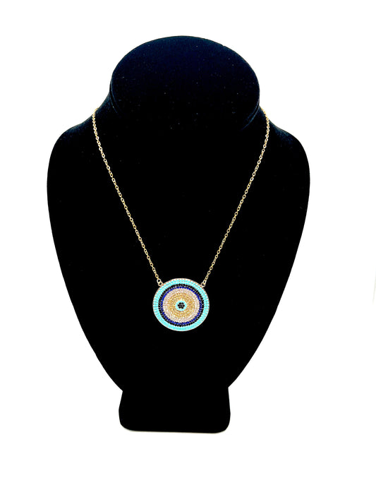 Eye Shaped Pendant Necklace with Rhinestone