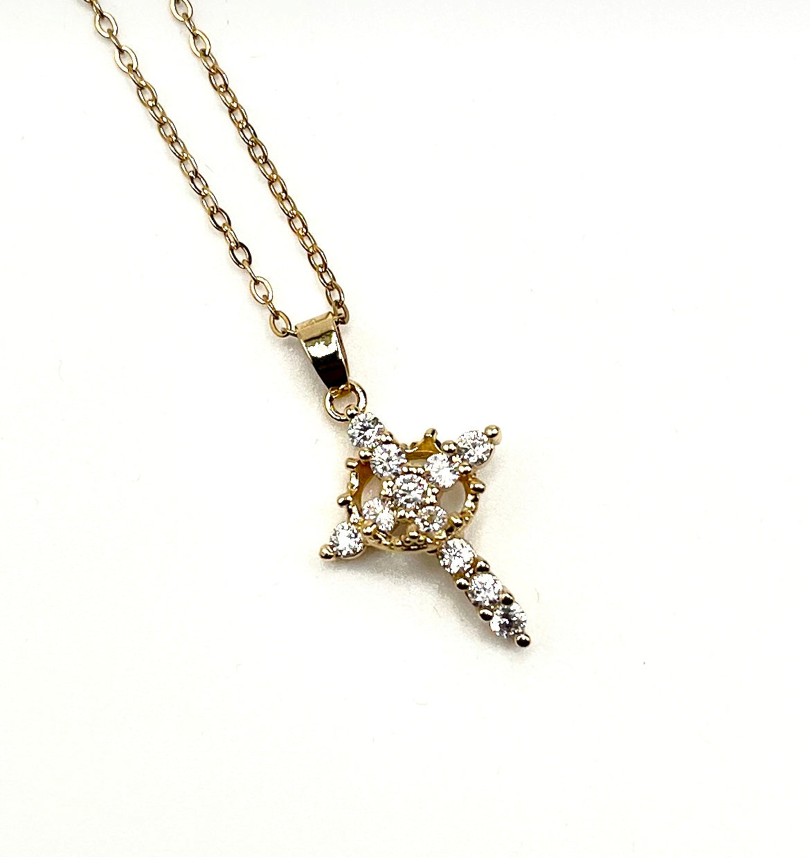 Rotating Crown Pendant Cross Necklace