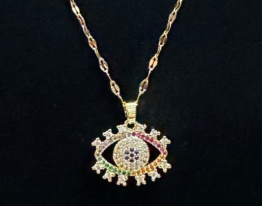 Multi Color Evil Eye Rhinestone Pendant Necklace
