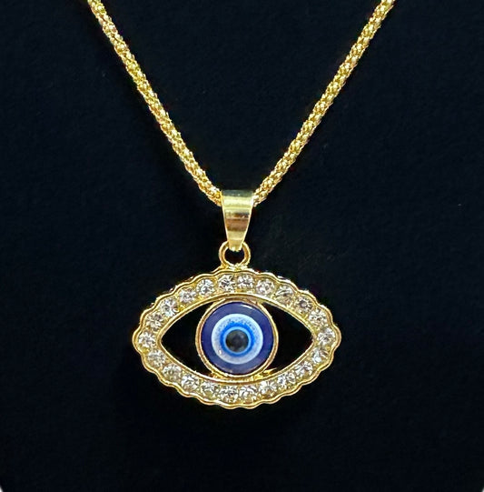 Rhinestone Evil Eye Pendant Necklace