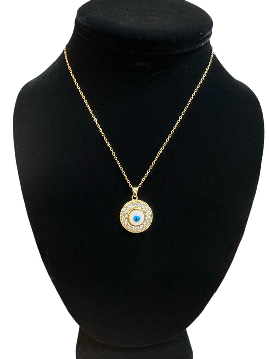 Rhinestone Evil Eye Necklace w/ blue eye
