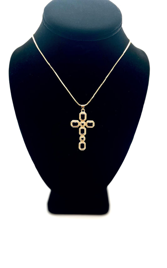 Black Rhinestone Cross Necklace (18k gold plated)